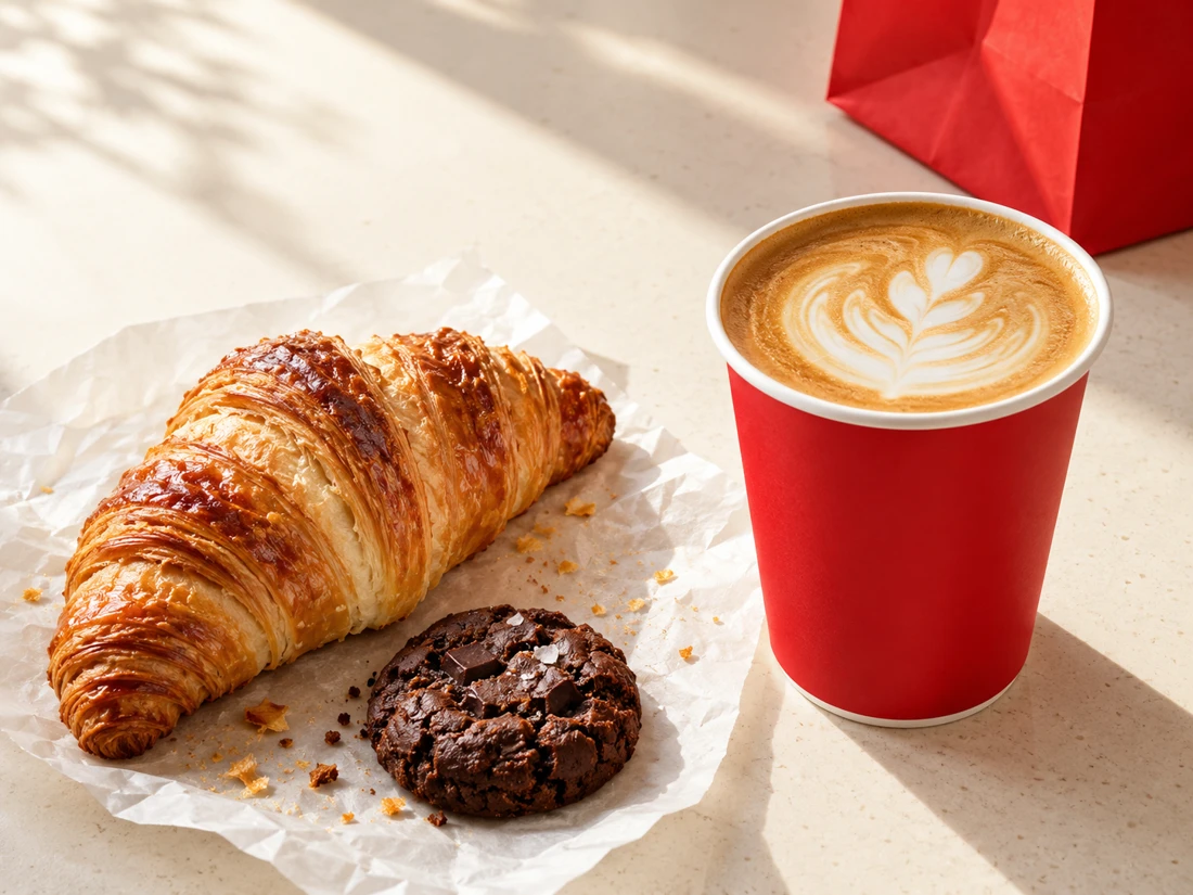 Composition de campagne : café et viennoiserie sur un comptoir